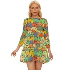 Seamless Pattern With Doodle Bunny Long Sleeve Babydoll Dress by uniart180623