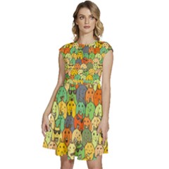 Seamless Pattern With Doodle Bunny Cap Sleeve High Waist Dress by uniart180623