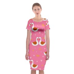 Swan-pattern-elegant-style Classic Short Sleeve Midi Dress by uniart180623