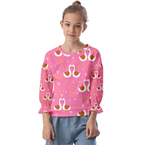 Swan-pattern-elegant-style Kids  Cuff Sleeve Top by uniart180623