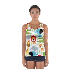 Seamless-pattern-vector-with-animals-cartoon Sport Tank Top  by uniart180623