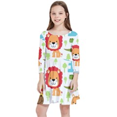 Seamless-pattern-vector-with-animals-cartoon Kids  Quarter Sleeve Skater Dress by uniart180623