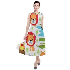 Seamless-pattern-vector-with-animals-cartoon Round Neck Boho Dress by uniart180623