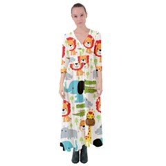 Seamless-pattern-vector-with-animals-cartoon Button Up Maxi Dress by uniart180623