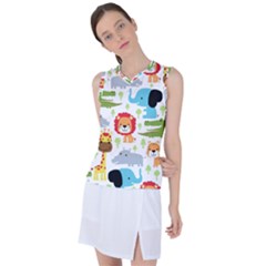 Seamless-pattern-vector-with-animals-cartoon Women s Sleeveless Sports Top by uniart180623