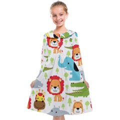 Seamless-pattern-vector-with-animals-cartoon Kids  Midi Sailor Dress by uniart180623