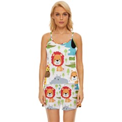 Seamless-pattern-vector-with-animals-cartoon Satin Pajama Short Set by uniart180623