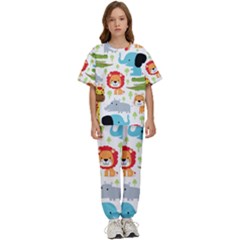 Seamless-pattern-vector-with-animals-cartoon Kids  Tee And Pants Sports Set by uniart180623