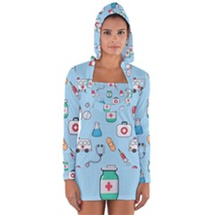 Medical-seamless-pattern Long Sleeve Hooded T-shirt by uniart180623