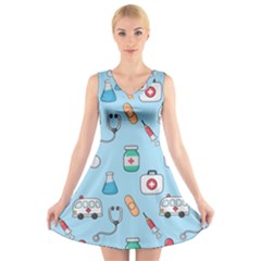 Medical-seamless-pattern V-neck Sleeveless Dress by uniart180623