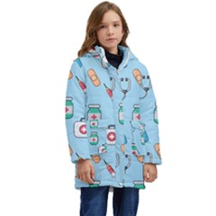 Medical-seamless-pattern Kids  Hooded Longline Puffer Jacket by uniart180623