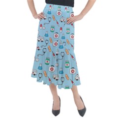 Medical-seamless-pattern Midi Mermaid Skirt by uniart180623