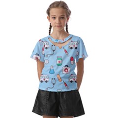 Medical-seamless-pattern Kids  Front Cut Tee by uniart180623