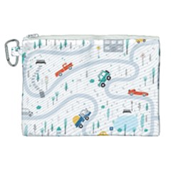 Cute-children-s-seamless-pattern-with-cars-road-park-houses-white-background-illustration-town Canvas Cosmetic Bag (xl) by uniart180623