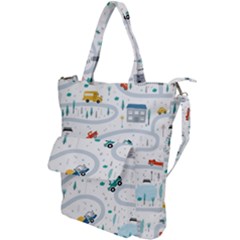 Cute-children-s-seamless-pattern-with-cars-road-park-houses-white-background-illustration-town Shoulder Tote Bag by uniart180623