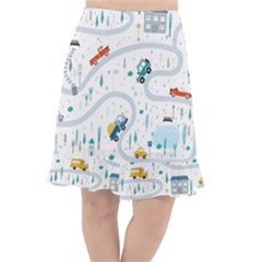 Cute-children-s-seamless-pattern-with-cars-road-park-houses-white-background-illustration-town Fishtail Chiffon Skirt by uniart180623