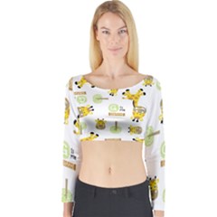 Vector-pattern-with-cute-giraffe-cartoon Long Sleeve Crop Top by uniart180623