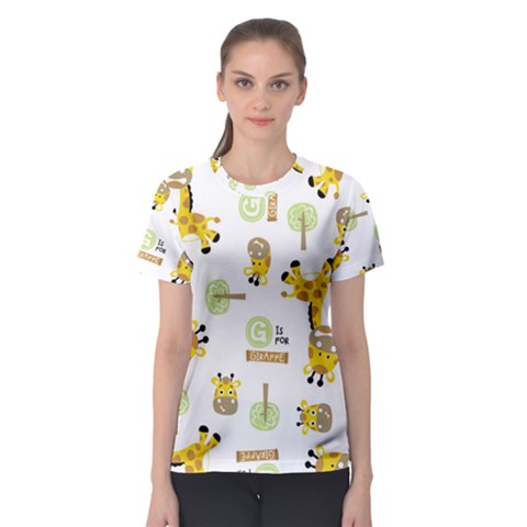 Vector-pattern-with-cute-giraffe-cartoon Women s Sport Mesh Tee by uniart180623