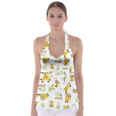 Vector-pattern-with-cute-giraffe-cartoon Babydoll Tankini Top by uniart180623