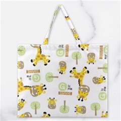 Vector-pattern-with-cute-giraffe-cartoon Zipper Large Tote Bag by uniart180623