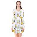 Vector-pattern-with-cute-giraffe-cartoon Long Sleeve V-neck Flare Dress View1