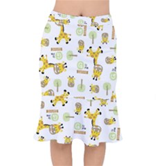 Vector-pattern-with-cute-giraffe-cartoon Short Mermaid Skirt by uniart180623