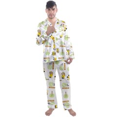 Vector-pattern-with-cute-giraffe-cartoon Men s Long Sleeve Satin Pajamas Set by uniart180623