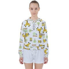 Vector-pattern-with-cute-giraffe-cartoon Women s Tie Up Sweat by uniart180623