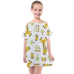 Vector-pattern-with-cute-giraffe-cartoon Kids  One Piece Chiffon Dress by uniart180623