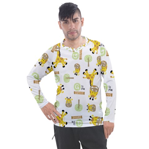 Vector-pattern-with-cute-giraffe-cartoon Men s Pique Long Sleeve Tee by uniart180623