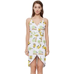 Vector-pattern-with-cute-giraffe-cartoon Wrap Frill Dress