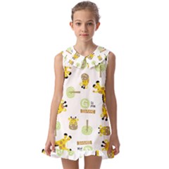 Vector-pattern-with-cute-giraffe-cartoon Kids  Pilgrim Collar Ruffle Hem Dress by uniart180623