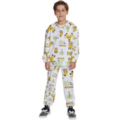 Vector-pattern-with-cute-giraffe-cartoon Kids  Sweatshirt Set by uniart180623