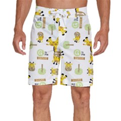 Vector-pattern-with-cute-giraffe-cartoon Men s Beach Shorts by uniart180623