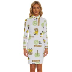 Vector-pattern-with-cute-giraffe-cartoon Long Sleeve Shirt Collar Bodycon Dress by uniart180623