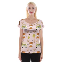 Cute-tiger-car-safari-seamless-pattern Cap Sleeve Top by uniart180623