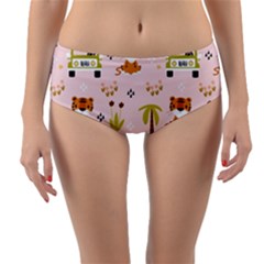 Cute-tiger-car-safari-seamless-pattern Reversible Mid-waist Bikini Bottoms by uniart180623