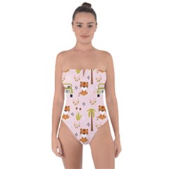 Cute-tiger-car-safari-seamless-pattern Tie Back One Piece Swimsuit by uniart180623