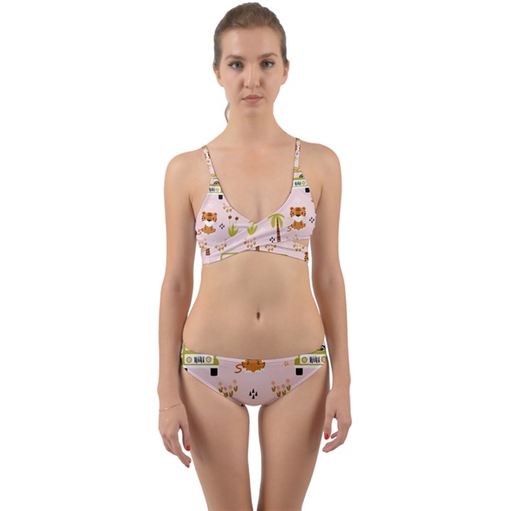 Cute-tiger-car-safari-seamless-pattern Wrap Around Bikini Set