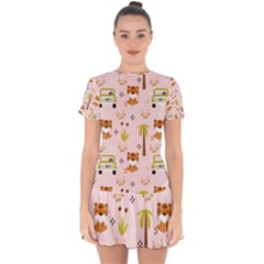 Cute-tiger-car-safari-seamless-pattern Drop Hem Mini Chiffon Dress by uniart180623