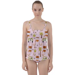 Cute-tiger-car-safari-seamless-pattern Twist Front Tankini Set by uniart180623