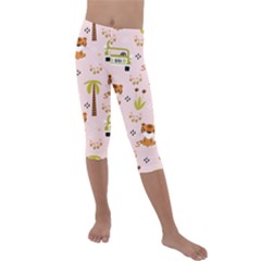 Cute-tiger-car-safari-seamless-pattern Kids  Lightweight Velour Capri Leggings  by uniart180623