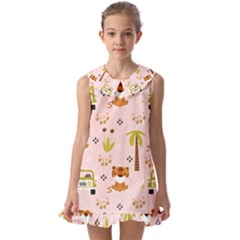 Cute-tiger-car-safari-seamless-pattern Kids  Pilgrim Collar Ruffle Hem Dress by uniart180623