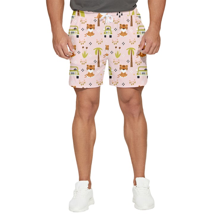 Cute-tiger-car-safari-seamless-pattern Men s Runner Shorts