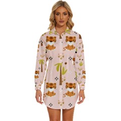 Cute-tiger-car-safari-seamless-pattern Womens Long Sleeve Shirt Dress