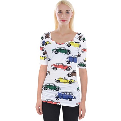 Cars-pattern Wide Neckline Tee by uniart180623