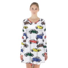 Cars-pattern Long Sleeve Velvet V-neck Dress by uniart180623