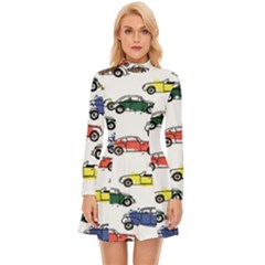 Cars-pattern Long Sleeve Velour Longline Dress by uniart180623