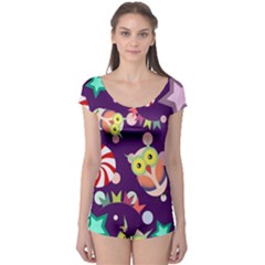 Owl-pattern-background Boyleg Leotard  by uniart180623