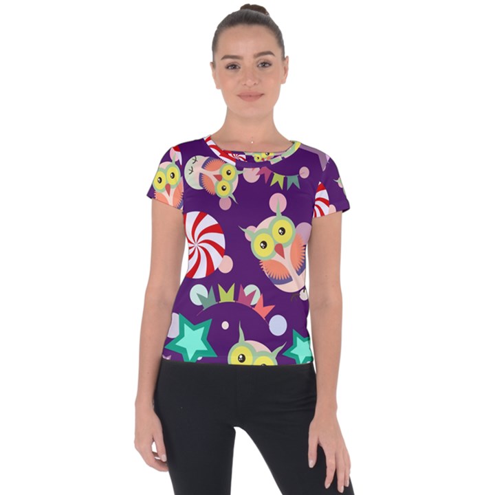 Owl-pattern-background Short Sleeve Sports Top 